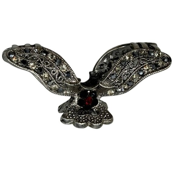 women's metal embellished hair clip silver color red faux stone 3x1.5" READ - Picture 1 of 7